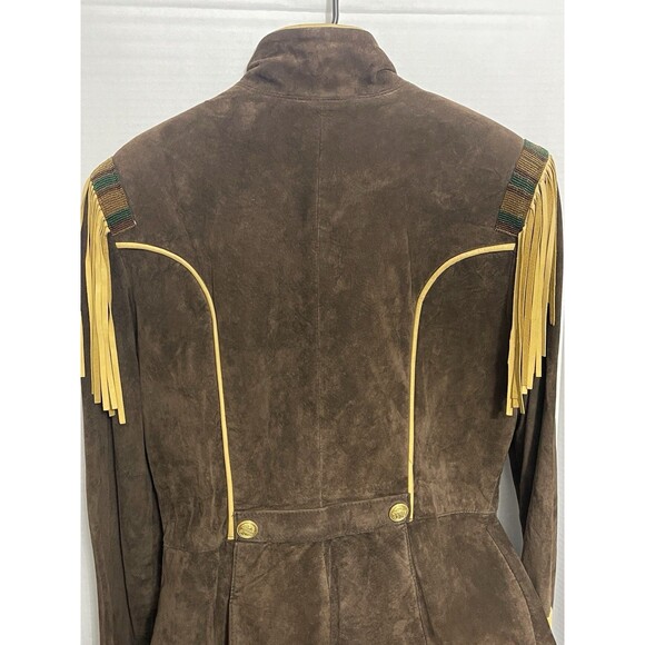 DOUBLE D RANCH USA Vintage beaded & fringe detail suede Long Jacket Large - Picture 7 of 7